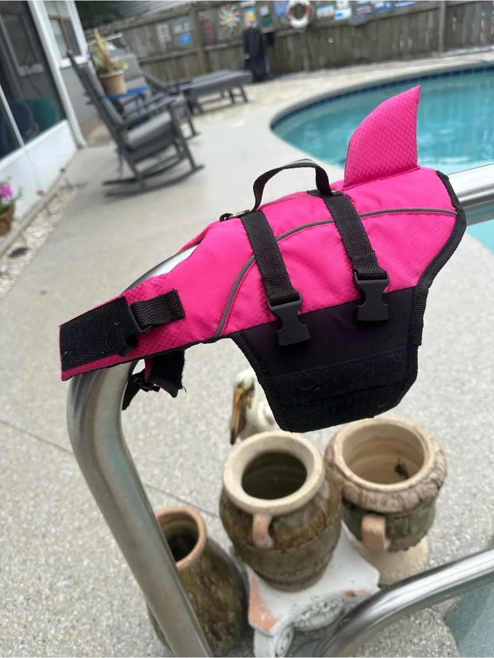 Bright Pink Dog Life Jacket with Shark Fin